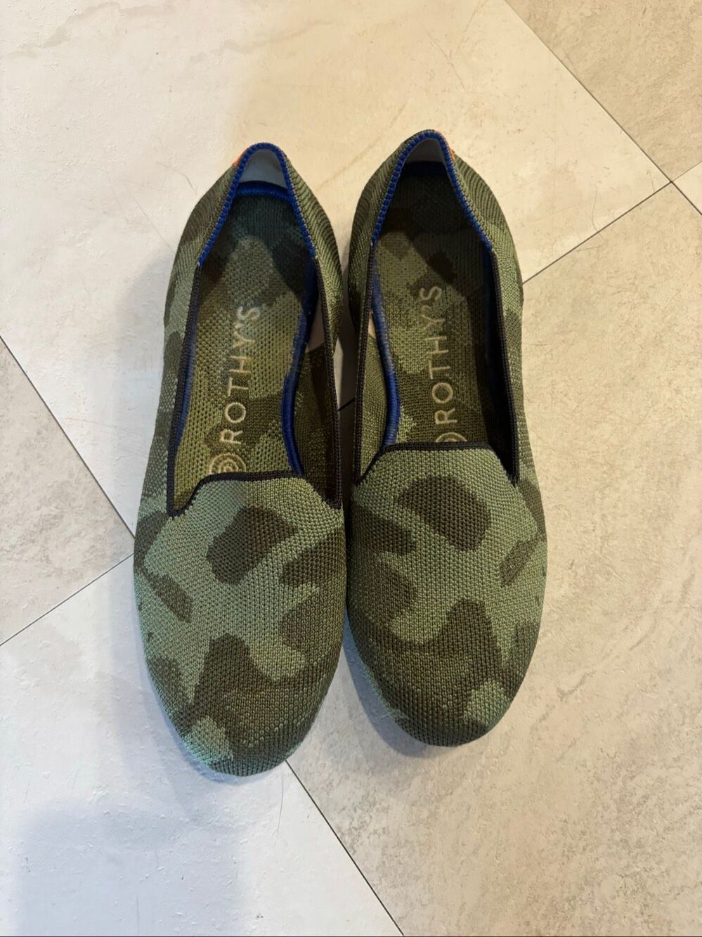 Rothy’s Camo Slip-On Flats Size 6.5 Green Camouflage Rounded Toe